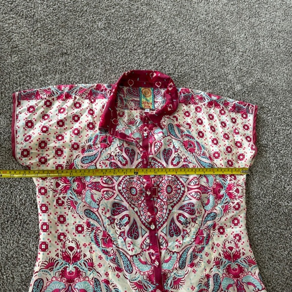 Johnny Was Boho Paisley Print Cap Sleeve Button Front Blouse Size Large - Picture 11 of 11